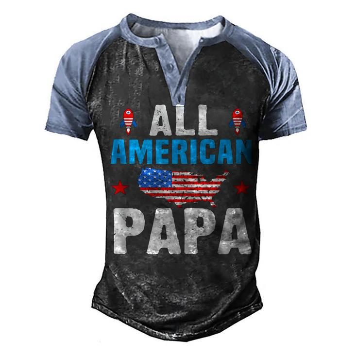 All American Papa 4Th Of July Usa Family Matching Outfit  Men's Henley Shirt Raglan Sleeve 3D Print T-shirt