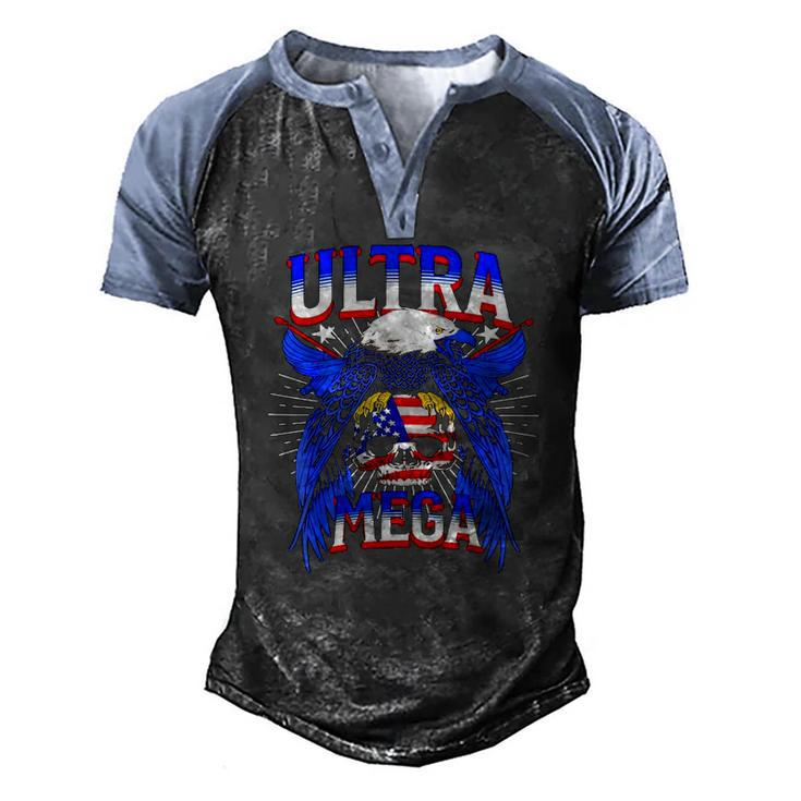 America Eagle Skull Ultra Mega The Great Maga King Ultra Mega Patriot Men's Henley Raglan T-Shirt