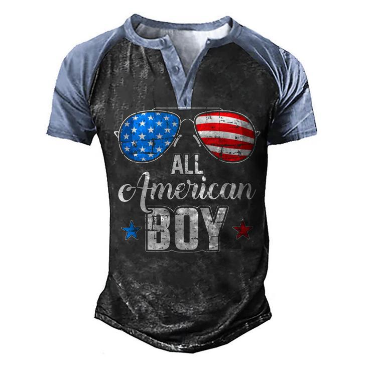 All American Boy Us Flag Sunglasses For Matching 4Th Of July Men's Henley Raglan T-Shirt