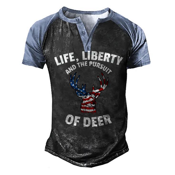 American Flag Deer 4Th Of July - The Pursuit Of Deer  Men's Henley Shirt Raglan Sleeve 3D Print T-shirt