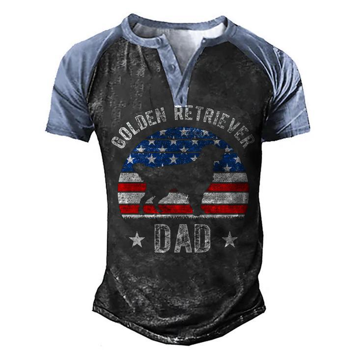 American Flag Golden Retriever Dad 4Th Of July Fathers Day   Men's Henley Shirt Raglan Sleeve 3D Print T-shirt