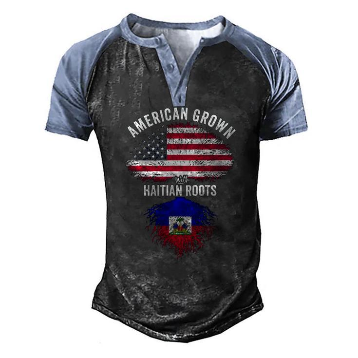 American Grown With Haitian Roots Usa Haiti Flag Men's Henley Raglan T-Shirt