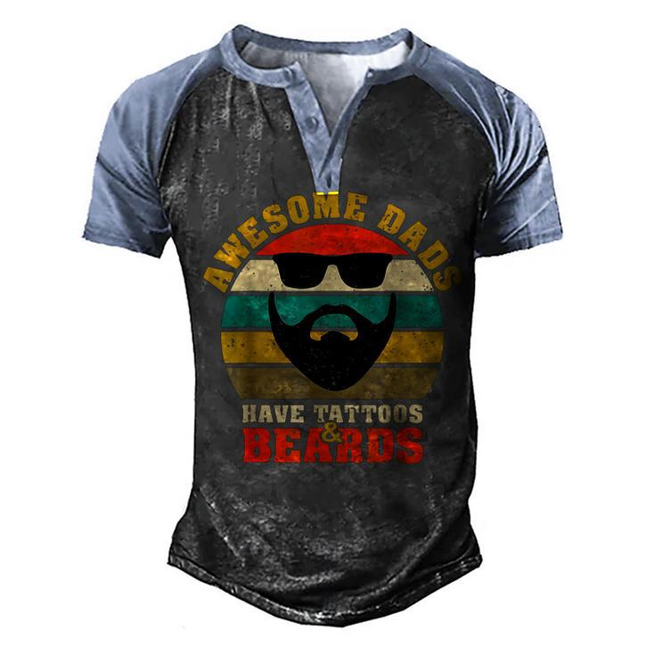 Awesome Dads Have Tattoos And Beards Vintage Fathers Day  V3 Men's Henley Shirt Raglan Sleeve 3D Print T-shirt
