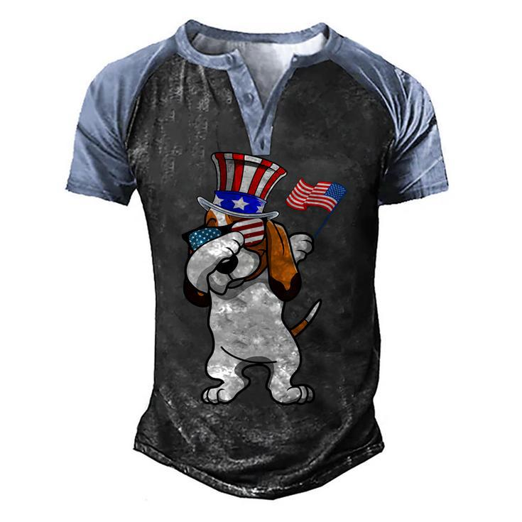 Basset Hound Dabbing Dog Dad 4Th Of July  Men's Henley Shirt Raglan Sleeve 3D Print T-shirt