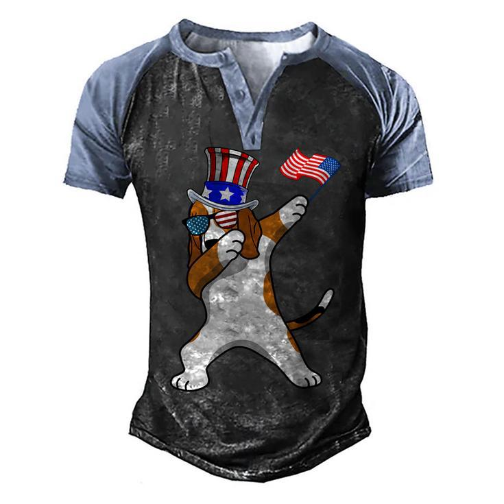 Beagle Dabbing Dog Dad  4Th Of July  Men's Henley Shirt Raglan Sleeve 3D Print T-shirt