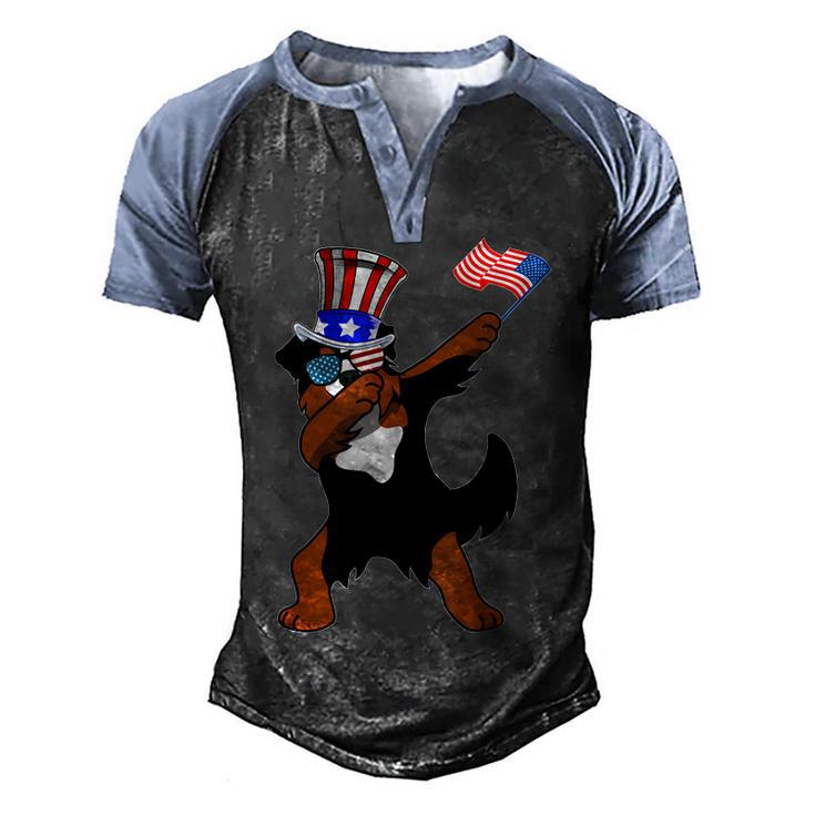 Bernese Mountain Dog Dabbing Dog Dad  4Th Of July Men's Henley Shirt Raglan Sleeve 3D Print T-shirt