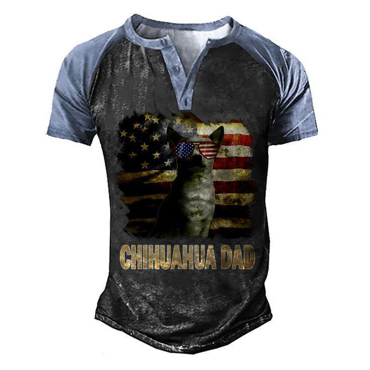 Best Chihuahua Dad Ever American Flag 4Th Of July Vintage  Men's Henley Shirt Raglan Sleeve 3D Print T-shirt