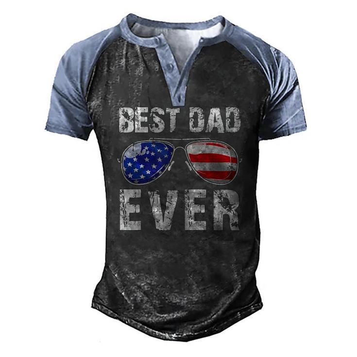 Best Dad Ever With Us American Flag Sunglasses Family Men's Henley Raglan T-Shirt