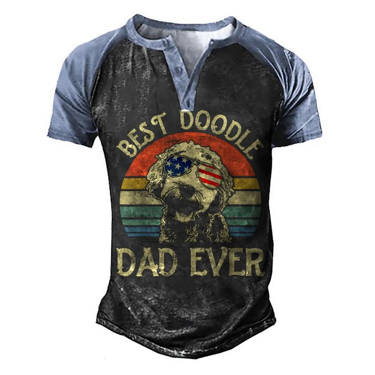 Best Doodle Dad Ever Goldendoodle American Flag 4Th Of July  Men's Henley Shirt Raglan Sleeve 3D Print T-shirt