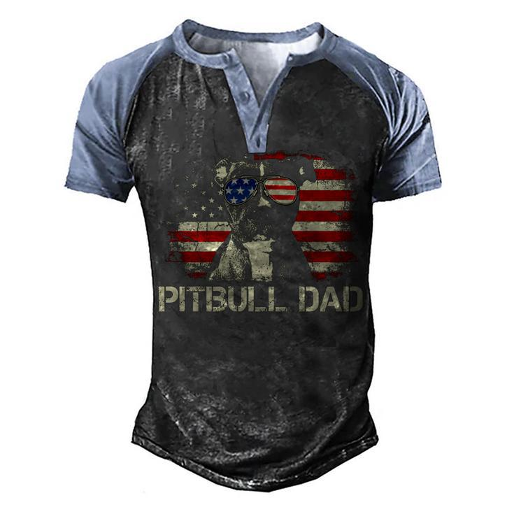 Best Pitbull Dad Ever  American Flag 4Th Of July Gift V2 Men's Henley Shirt Raglan Sleeve 3D Print T-shirt