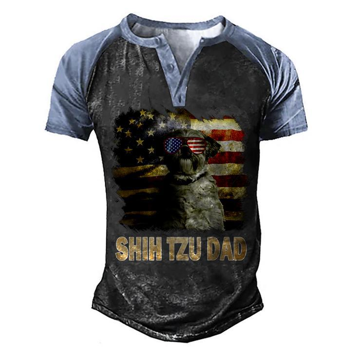 Best Shih Tzu Dad Ever American Flag 4Th Of July Dog Lover  Men's Henley Shirt Raglan Sleeve 3D Print T-shirt