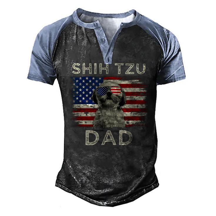 Best Shih Tzu Dad Ever American Flag 4Th Of July Father Day  Men's Henley Shirt Raglan Sleeve 3D Print T-shirt