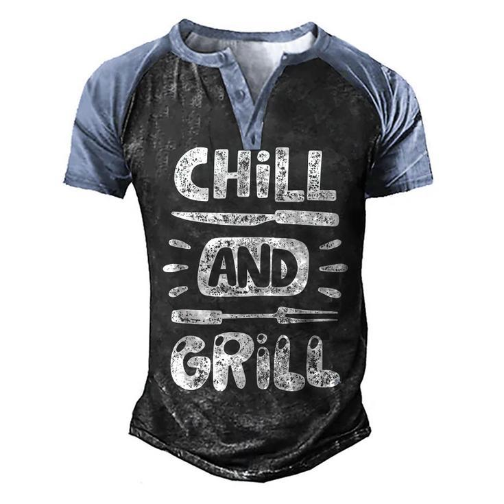 Birthday Gift For Him Husband Dad Grandpa Chill And Grill  Men's Henley Shirt Raglan Sleeve 3D Print T-shirt