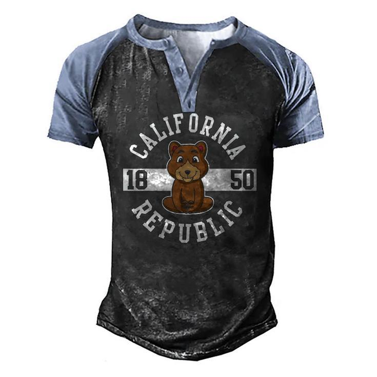 California Republic Flag Bear Yoga Men's Henley Raglan T-Shirt
