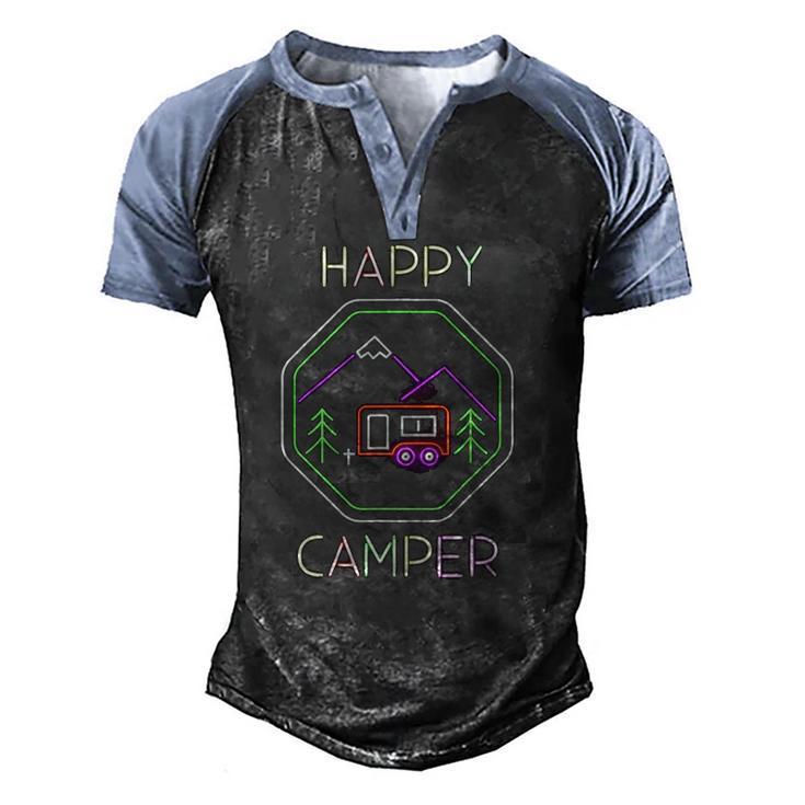 Camper Tee Happy Camping Lover Camp Vacation Men's Henley Raglan T-Shirt