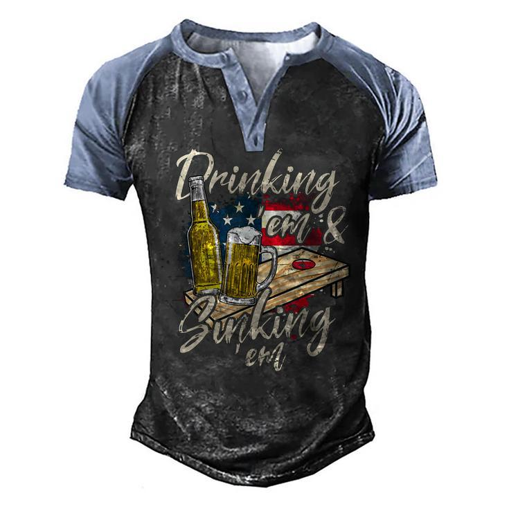 Cornhole Beer Drinking Em Sinking Em 4Th Of July  Men's Henley Shirt Raglan Sleeve 3D Print T-shirt