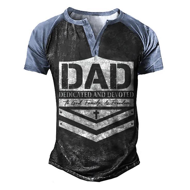 Dad Dedicated And Devoted Happy Fathers Day Men's Henley Raglan T-Shirt