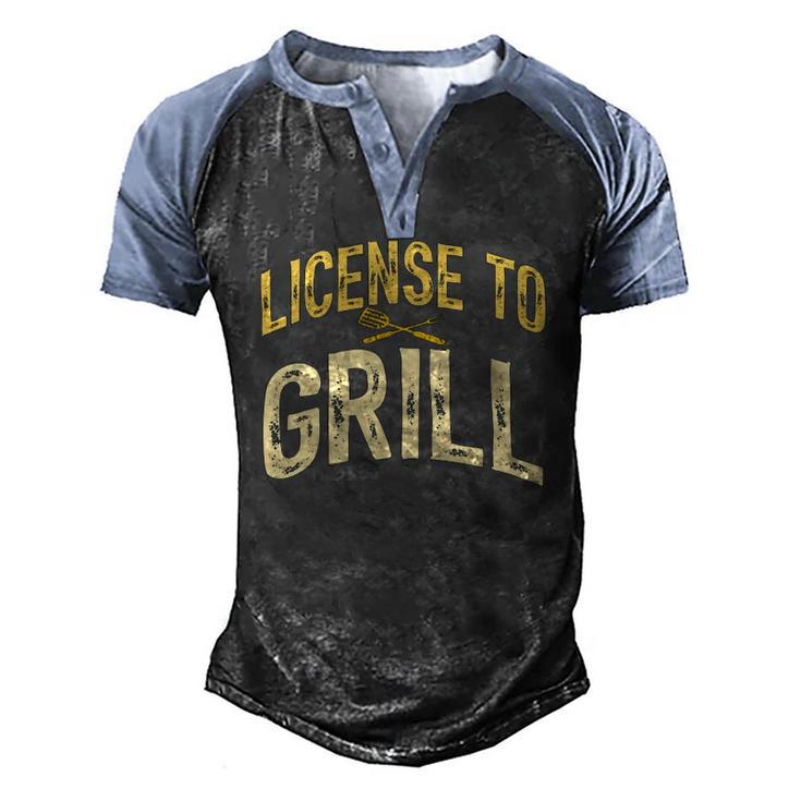 Mens Dad Loves Bbq License To Grill Meat Smoking Vintage Men's Henley Raglan T-Shirt