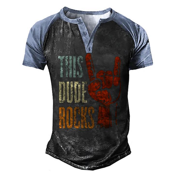 This Dude Rocks Rock N Roll Heavy Metal Devil Horns Men's Henley Raglan T-Shirt