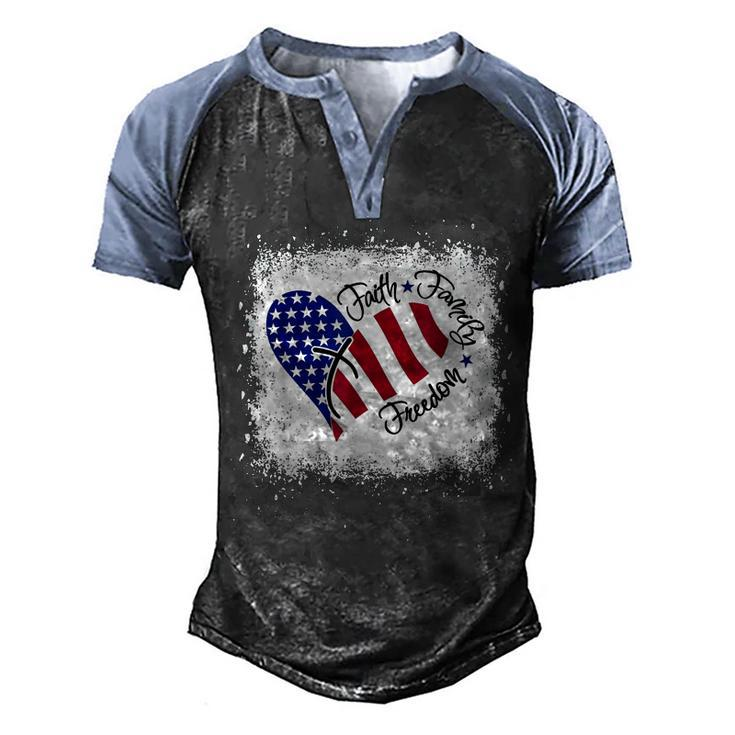 Faith Family Freedom Patriotic 4Th Of July Christian Girl  Men's Henley Shirt Raglan Sleeve 3D Print T-shirt