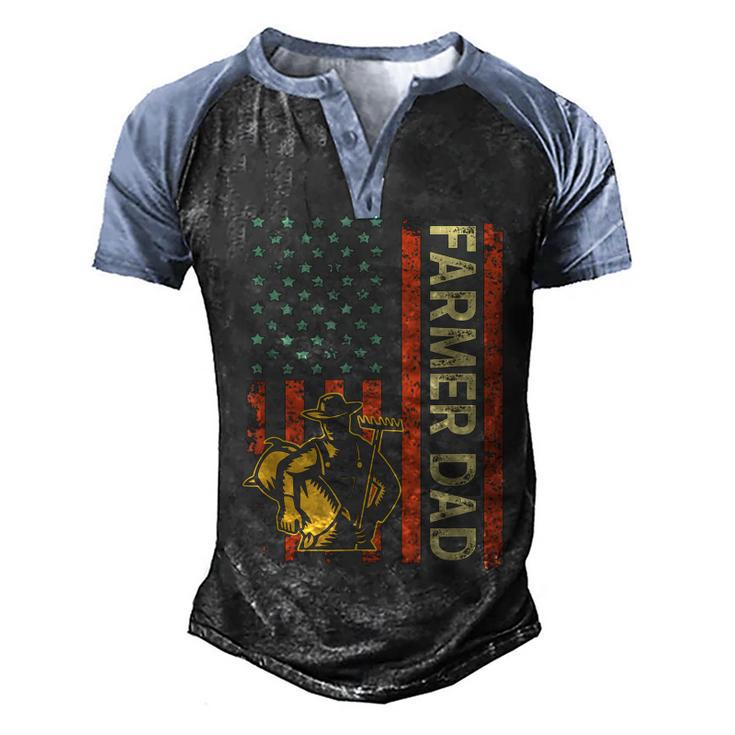 Farmer Dad American Flag Fathers Day 4Th Of July Patriotic  Men's Henley Shirt Raglan Sleeve 3D Print T-shirt