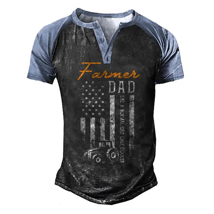Mens Farmer Dad Like A Normal Dad Only Cooler Usa Flag Farming Men's Henley Raglan T-Shirt