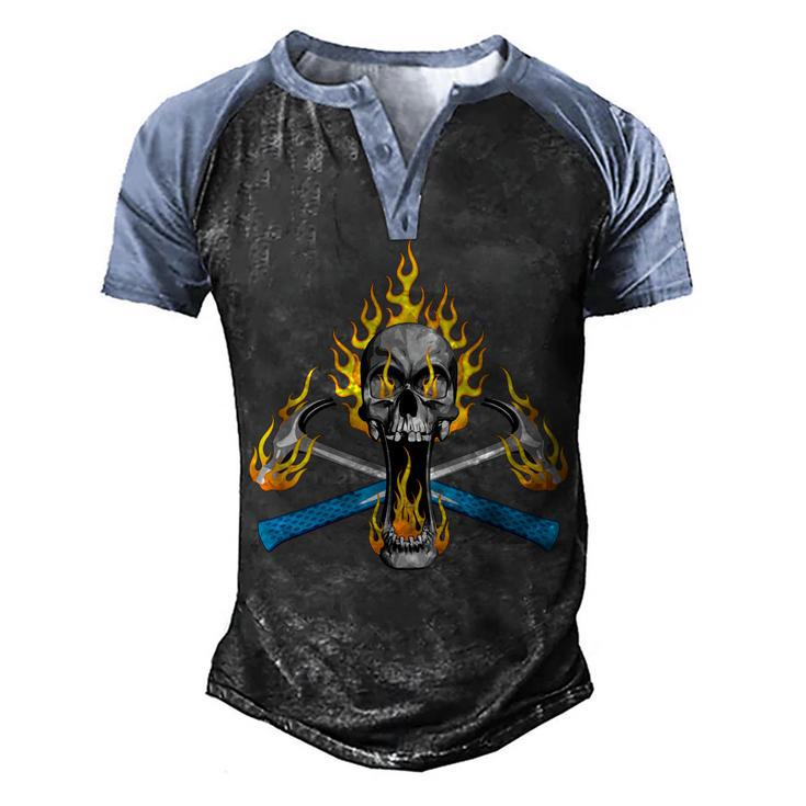 Flaming Carpenter Skull  Crossed Hammers Men's Henley Shirt Raglan Sleeve 3D Print T-shirt