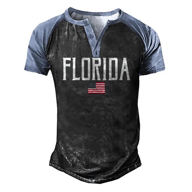 Florida American Flag Vintage White Text Men's Henley Raglan T-Shirt