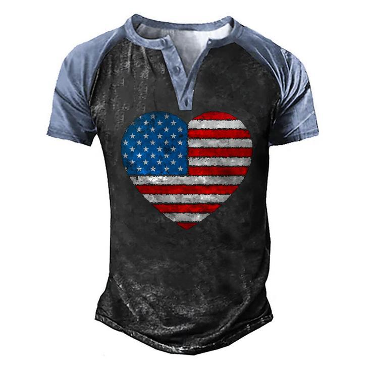 Fourth Of July 4Th July Us America Flag Kids Men Patriotic Men's Henley Raglan T-Shirt