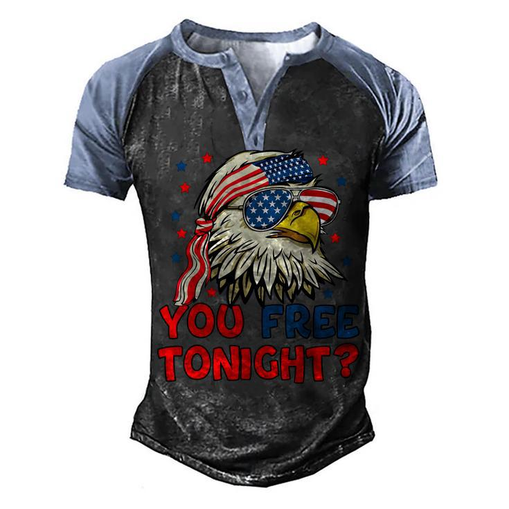 You Free Tonight Bald Eagle Mullet American Flag 4Th Of July Men's Henley Raglan T-Shirt