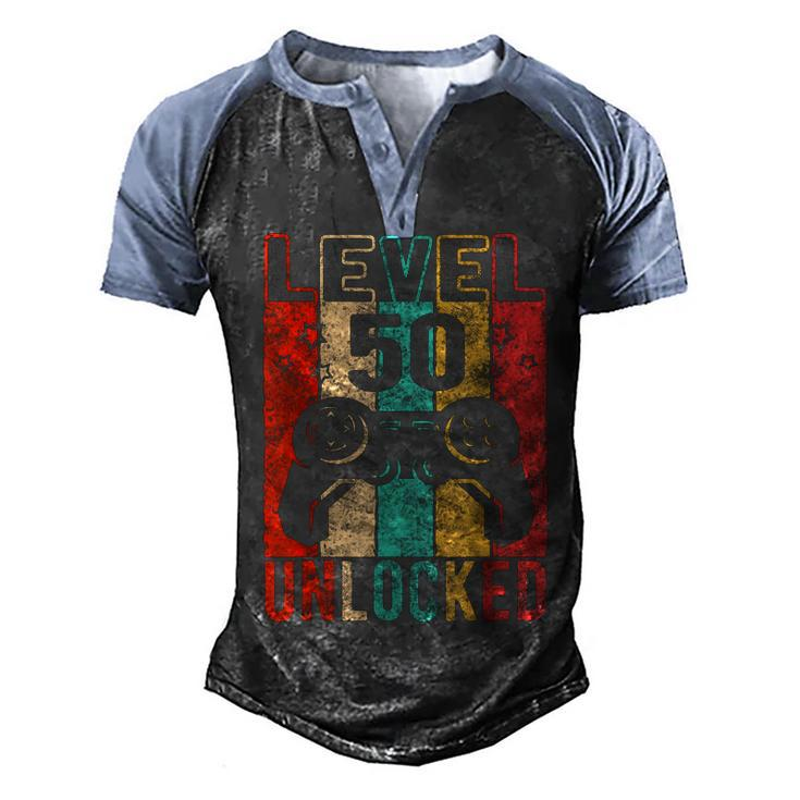Fun 50Th Birthday Level 50 Unlocked Retro Graphic Birthday  Men's Henley Shirt Raglan Sleeve 3D Print T-shirt