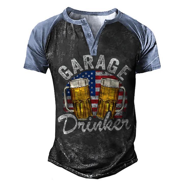 Garage Drinker 4Th Of July American Flag Dad Mens Garage  Men's Henley Shirt Raglan Sleeve 3D Print T-shirt