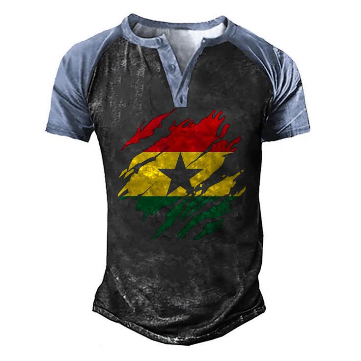 Ghanaian Flag Ghana Torn Print Men's Henley Raglan T-Shirt