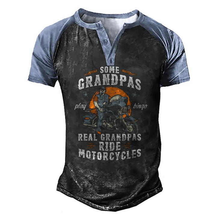 Mens Some Grandpas Play Bingo Real Grandpas Ride Motorcycles Men's Henley Raglan T-Shirt