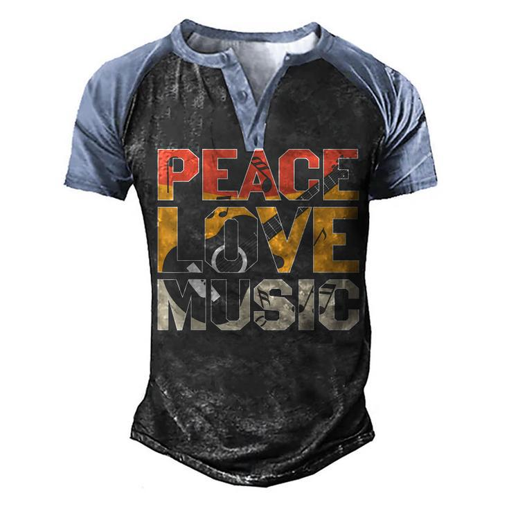 Guitar  Retro Peace Love Music Band Gift Guitarist  Men's Henley Shirt Raglan Sleeve 3D Print T-shirt