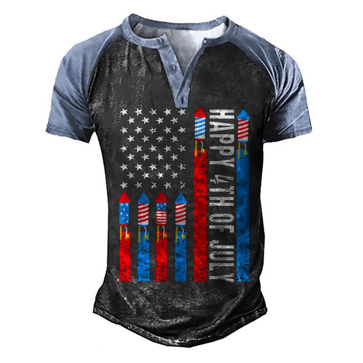 Happy 4Th Of July American Flag Fireworks Patriotic Outfits Men's Henley Raglan T-Shirt