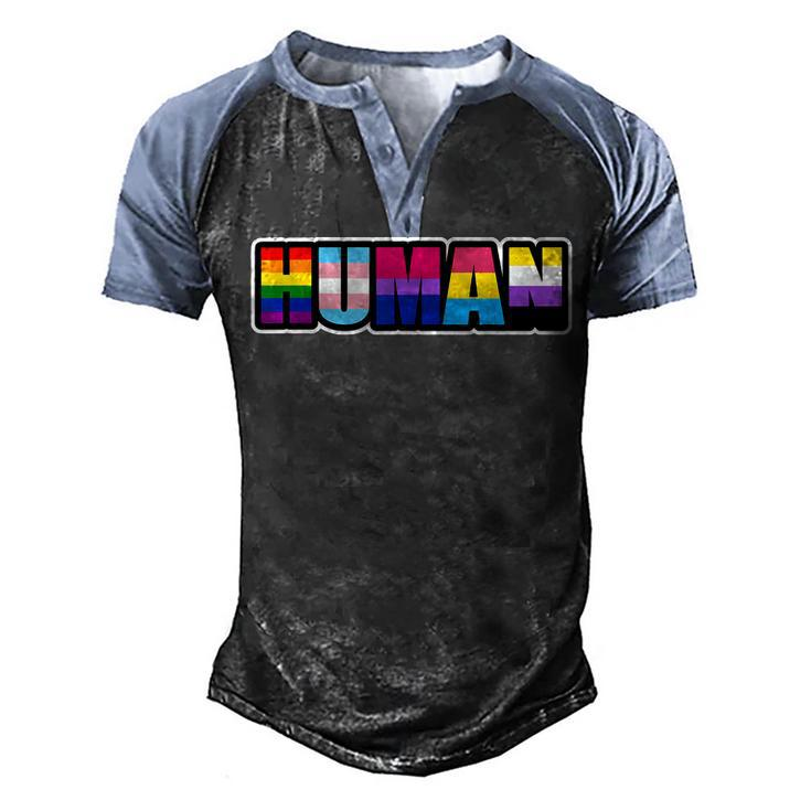 Human Lgbt Flag Gay Pride Month Transgender Men's Henley Raglan T-Shirt