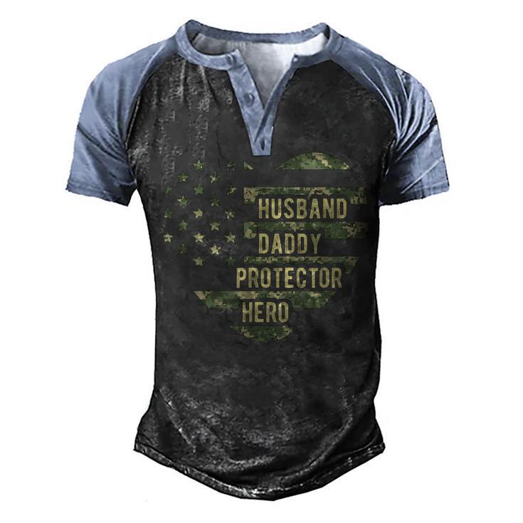 Mens Mens Husband Daddy Protector Heart Camoflage Fathers Day Men's Henley Raglan T-Shirt