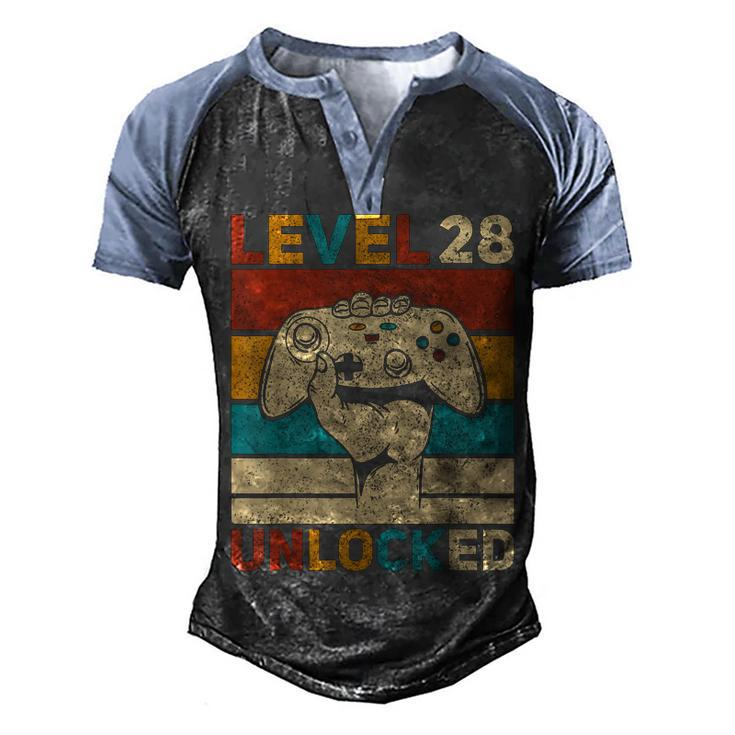 Level 28 Unlocked 28Th Birthday 28 Years Old Gamer Women Men  Men's Henley Shirt Raglan Sleeve 3D Print T-shirt