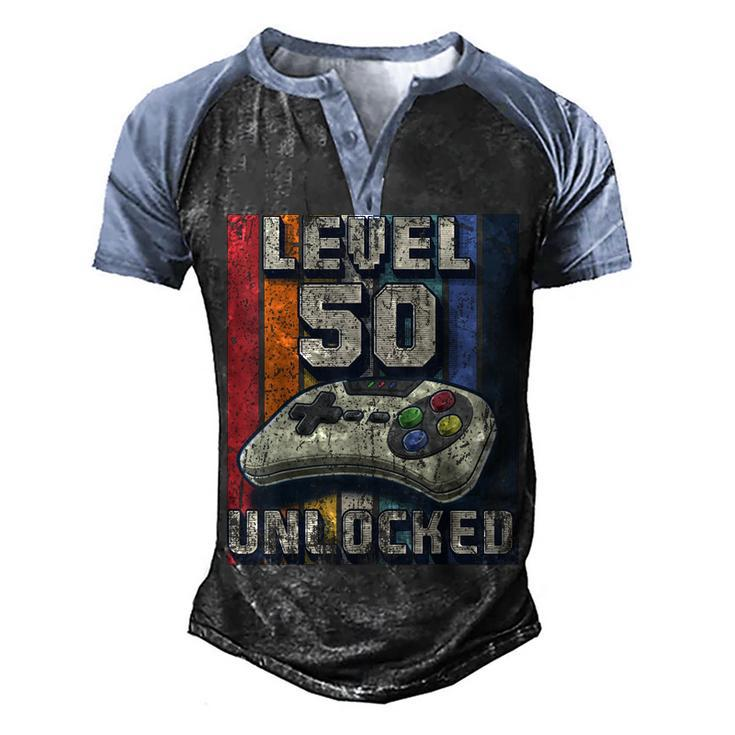 Level 50 Unlocked Video Game 50Th Birthday Gamer Boys  Men's Henley Shirt Raglan Sleeve 3D Print T-shirt