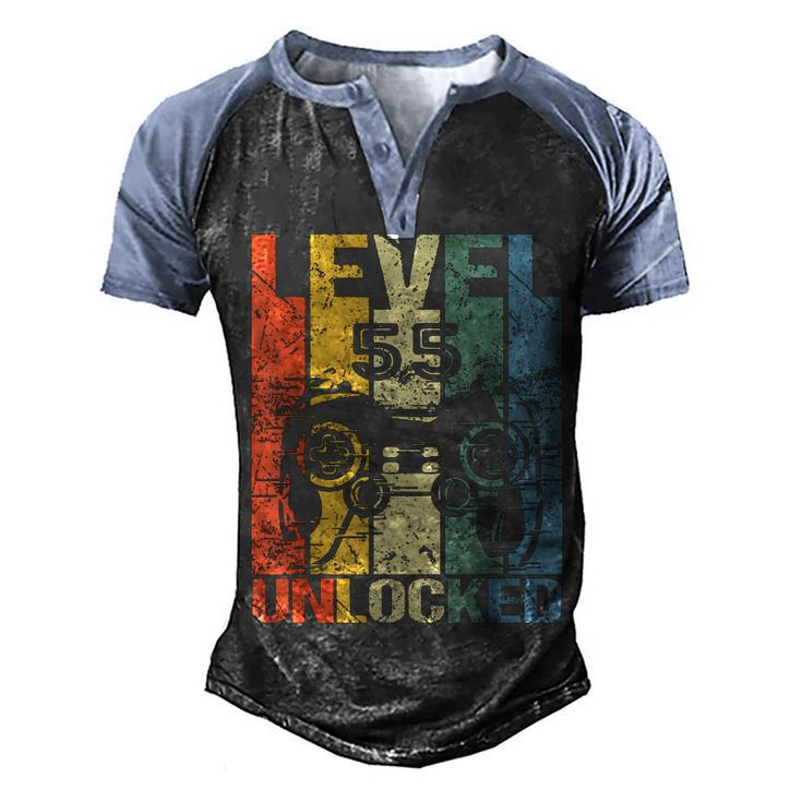 Level 55 Unlocked Awesome 1967 Video Game 55Th Birthday Gift  Men's Henley Shirt Raglan Sleeve 3D Print T-shirt
