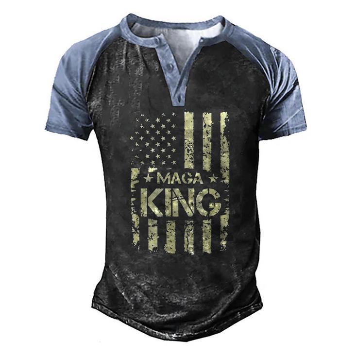 Maga King Make America Great Again Retro American Flag Men's Henley Raglan T-Shirt