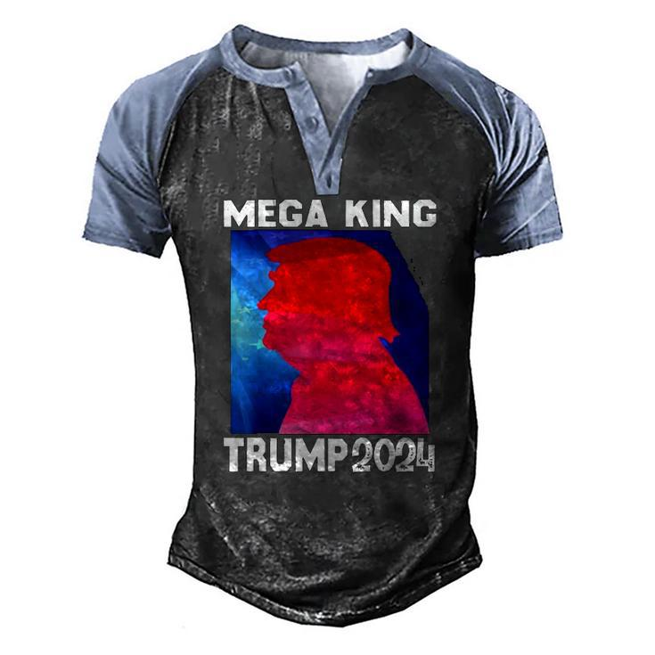 Mega King Usa Flag Proud Ultra Maga Trump 2024 Anti Biden Men's Henley Raglan T-Shirt