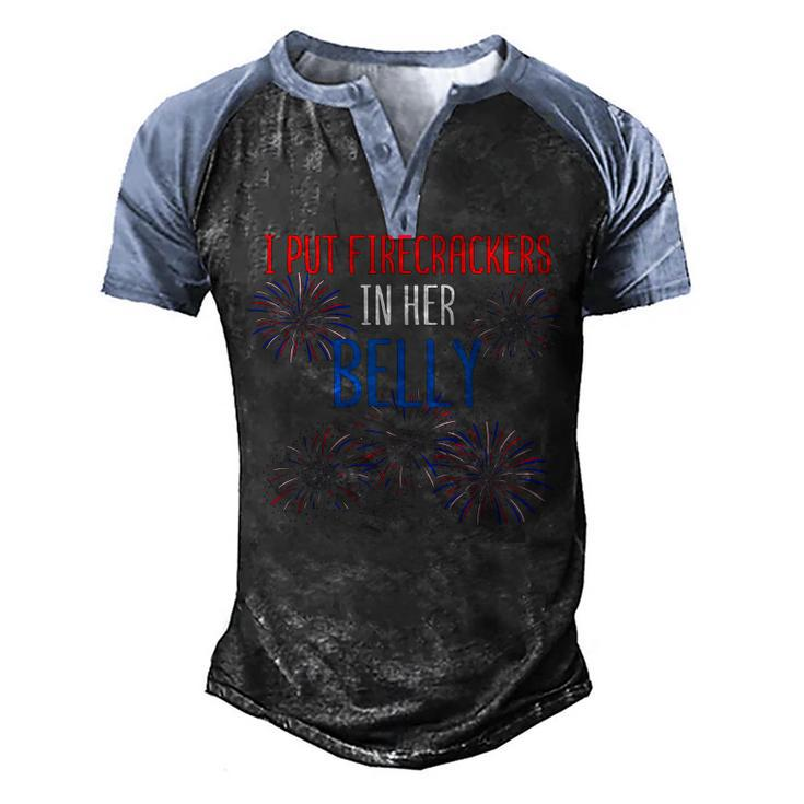 Mens 4Th Of July Pregnancy Reveal Announcement Little Firecracker  Men's Henley Shirt Raglan Sleeve 3D Print T-shirt