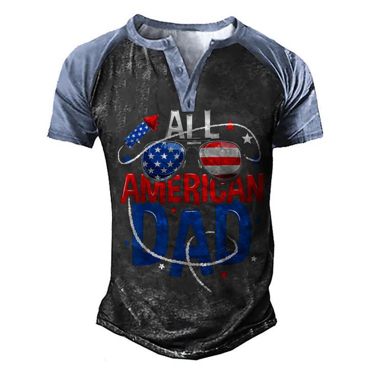 Mens All American Dad 4Th Of July Fathers Day Men Matching Family  Men's Henley Shirt Raglan Sleeve 3D Print T-shirt