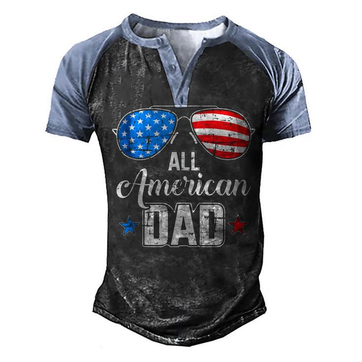 Mens All American Dad Us Flag Sunglasses For Matching 4Th Of July  Men's Henley Shirt Raglan Sleeve 3D Print T-shirt