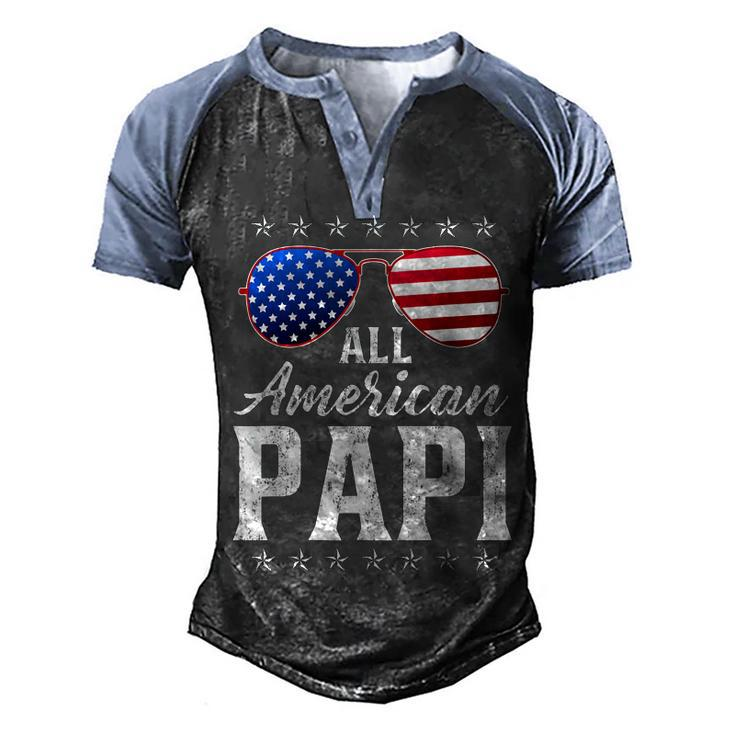 Mens All American Papi 4Th Of July  Fathers Day Papi Gift  Men's Henley Shirt Raglan Sleeve 3D Print T-shirt