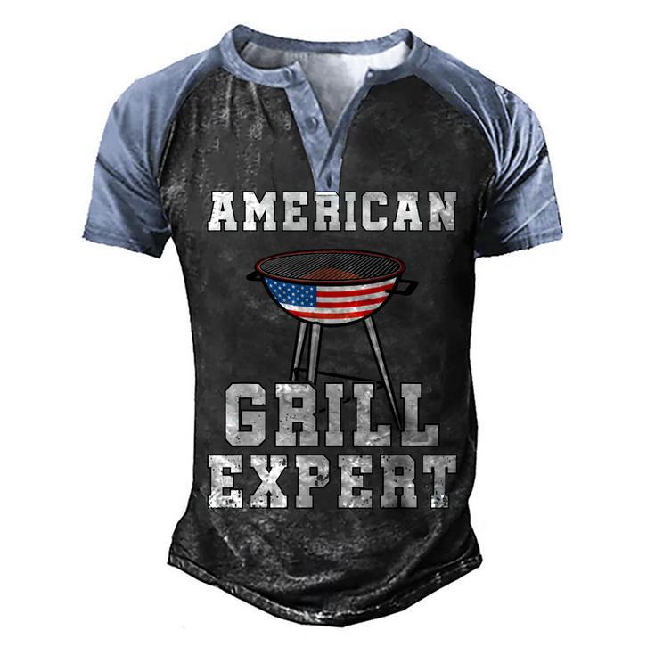 Mens American Grill Expert Dad Fathers Day Bbq 4Th Of July  Men's Henley Shirt Raglan Sleeve 3D Print T-shirt
