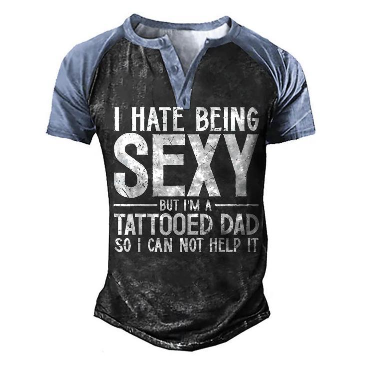 Mens Awesome Dads Have Tattoos And Beards  Fathers Day  V2 Men's Henley Shirt Raglan Sleeve 3D Print T-shirt