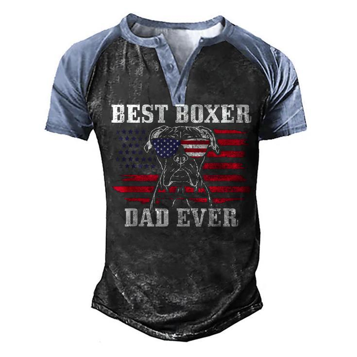 Mens Best Boxer Dad Ever Dog Patriotic 4Th Of July American Flag V2 Men's Henley Shirt Raglan Sleeve 3D Print T-shirt